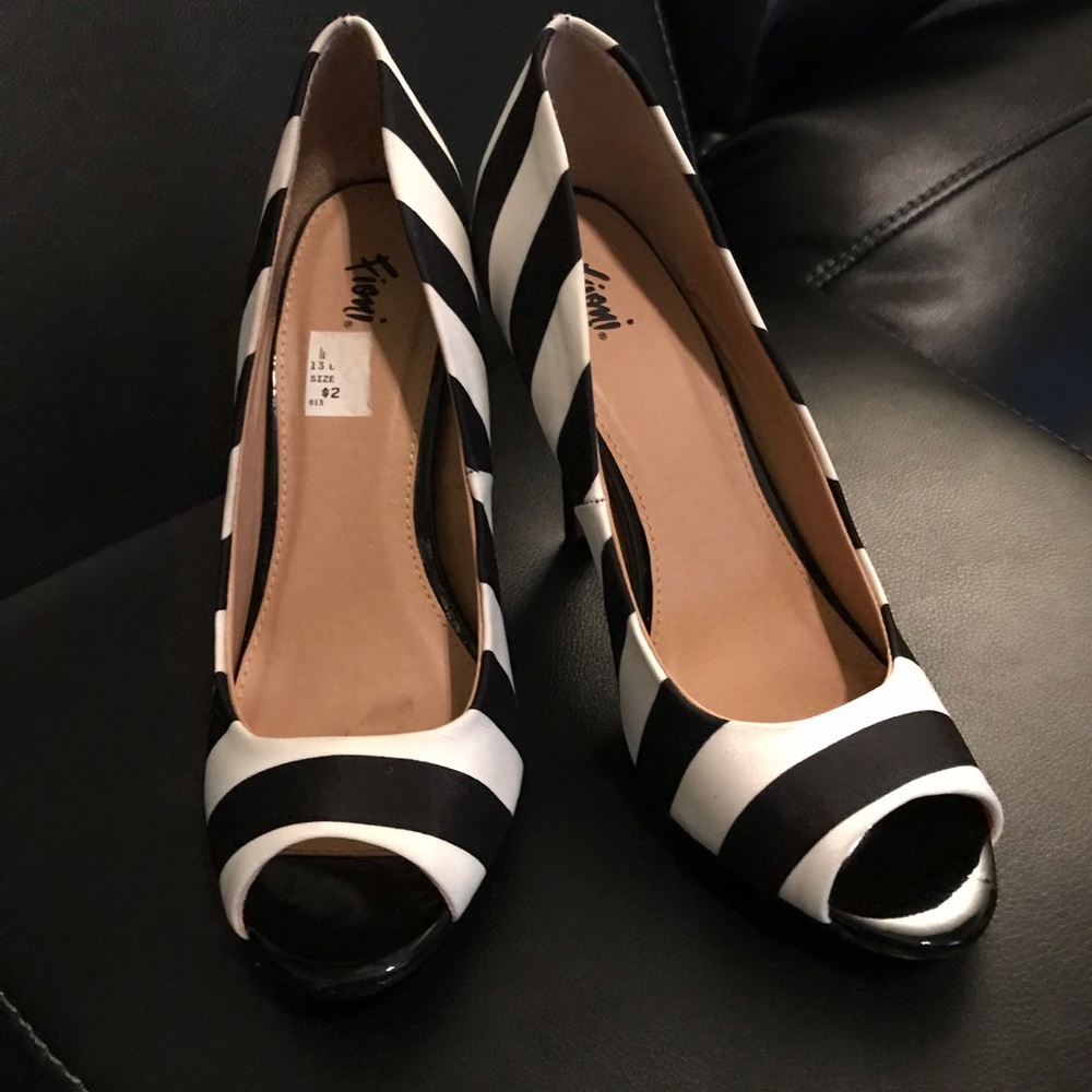 Black and white striped heels